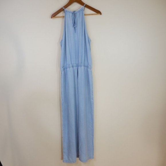 CLOTH & STONE Anthropologie Halter Neck Cropped JUMPSUIT Size S SMALL Blue NEW - Picture 7 of 9
